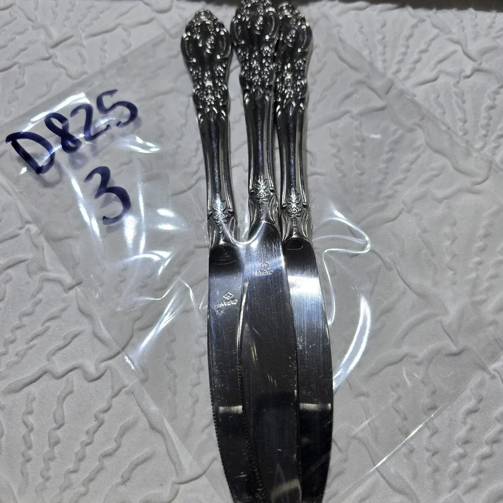 Springtime Stainless Dinner‎ Knives Set Of 3 Heavy Floral Flatware Japan Vintage